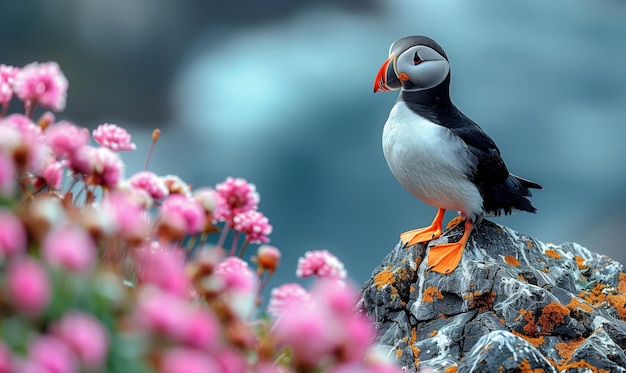 Un papagaio de pie en las montañas contra el fondo de las montañas y el mar