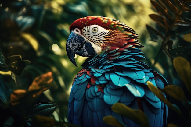 Papagaio tropical colorido empoleirado em ramos vibrantes generative IA