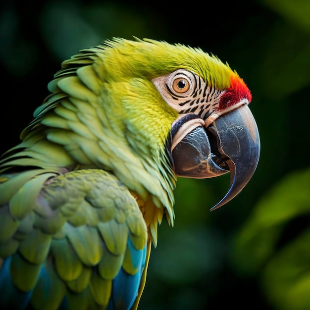 papagaio verde selvagem ara cabeça de papagaio vida selvagem ararauna rosto de pássaro vida exótica tropical