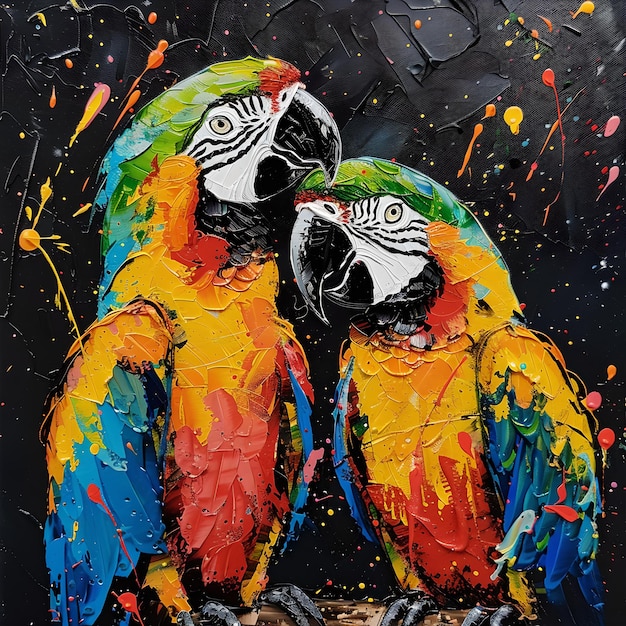 Papagaios vibrantes y coloridos en estilo abstracto dinámico Obras de arte perfectas para decoración moderna o proyectos creativos Pinceladas expresivas que capturan la naturaleza belleza IA
