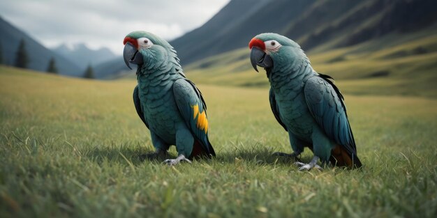 Foto papageien auf dem grasfeld