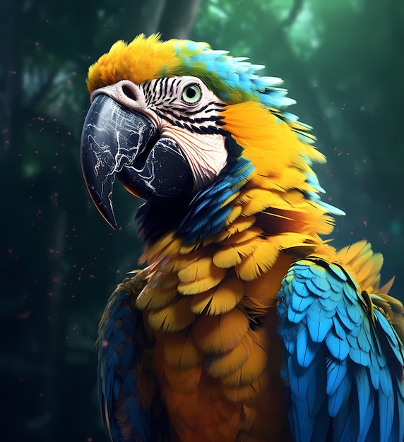 Papageienvogel Blau-gelbes Gesichtsporträt Fokus