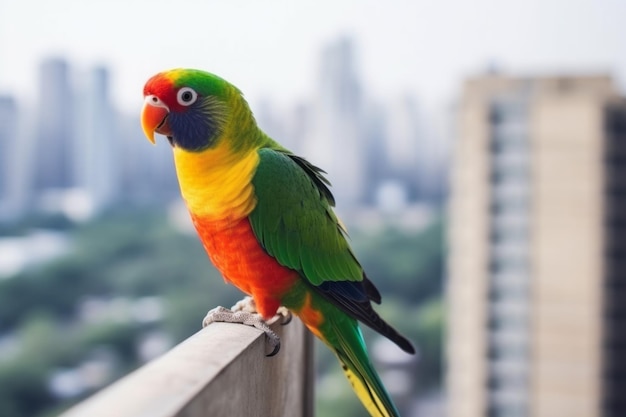 Papageienvogel Stadtansicht Wandlandschaft Inselreise tropisches buntes Haustier Generate Ai