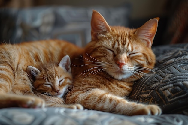 papai gato e um gatinho pequeno ambos gato vermelho