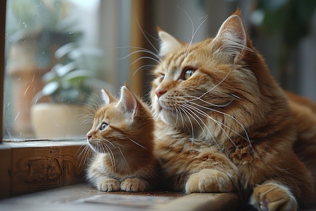 papai gato e um gatinho pequeno ambos gato vermelho