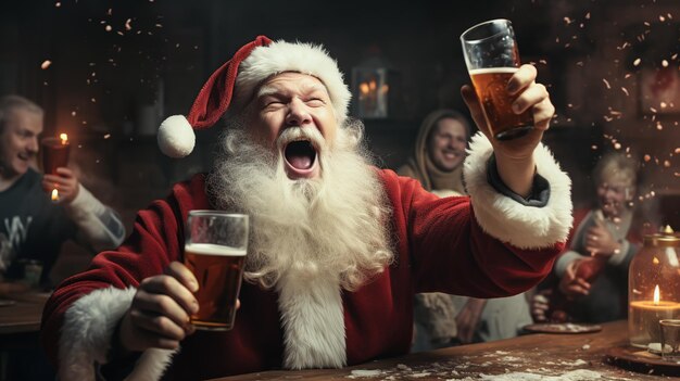 Papai Noel a beber um copo de cerveja