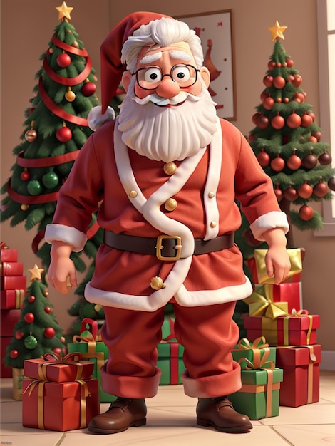 Papai Noel atrás da árvore de Natal