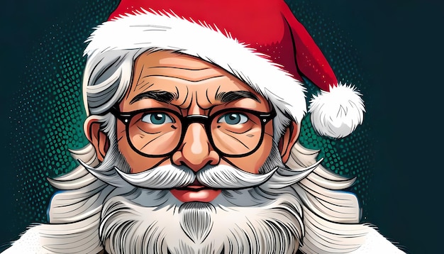 Papai Noel com ilustração de IA generativa em estilo de quadrinhos de óculos para o Natal