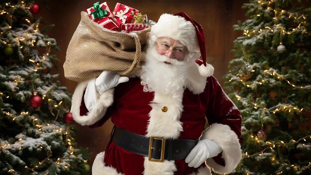 Foto papai noel com o saco de presentes no ombro