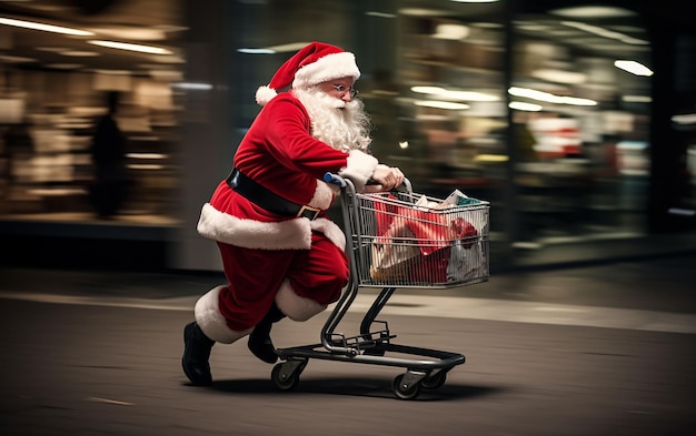 Papai Noel com sacos de compras