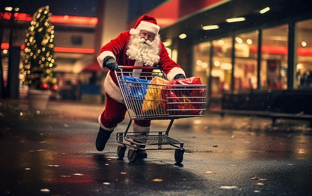 Papai Noel com sacos de compras