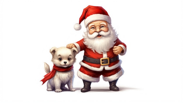 Papai Noel com um cachorro ao lado