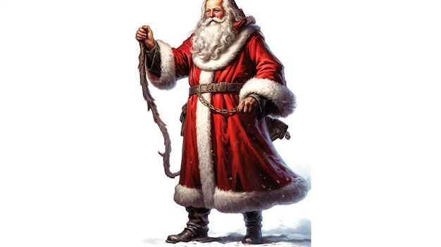 Papai Noel com um presente de Natal isolado sobre um fundo branco