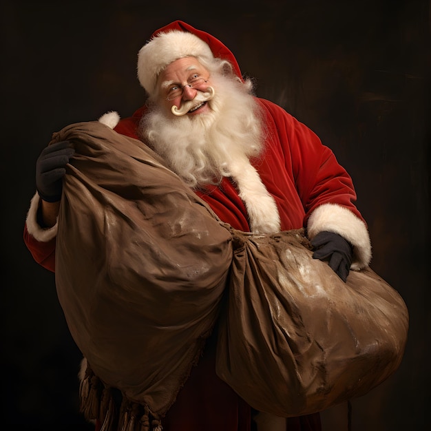Papai Noel com um saco enorme gerado por IA