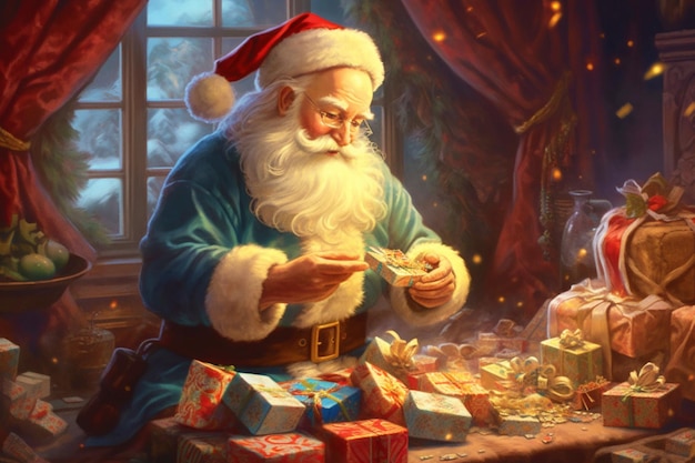 Papai Noel com uma caixa de presentes
