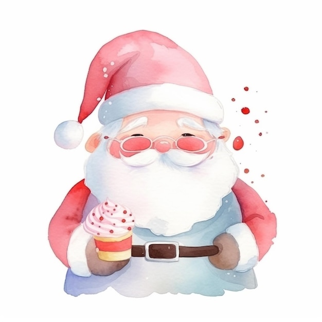 Papai Noel com uma xícara de café e uma xícara de café.