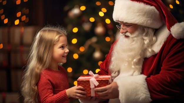 Papai Noel dá um presente para uma garota