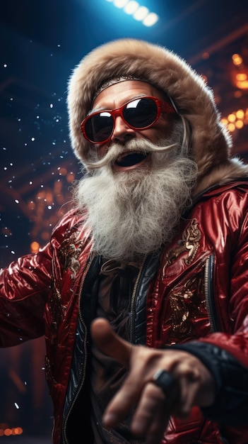Papai Noel dançando discoteca fones de ouvido pista de dança festa vida noturna celebração de ano novo entretenimento de Natal celebração de bom humor