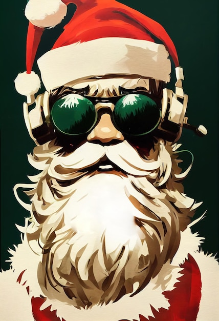 Papai noel dj com presente de natal e óculos de sol