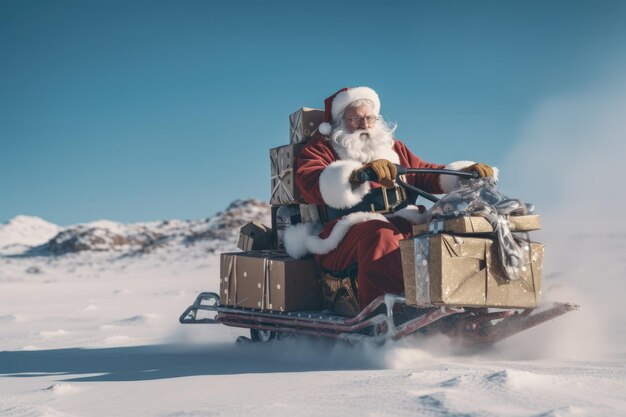 Foto papai noel em seu super trenó no polo norte