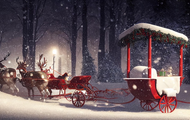 Papai Noel em um trenó com renas