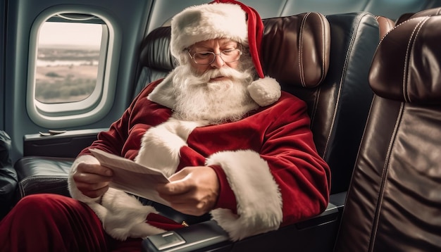 Papai Noel embarca em uma aventura de avião Generative AI