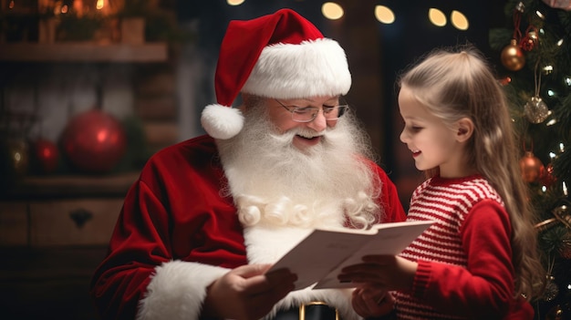 Papai Noel está lendo um livro Ano Novo e feriados de Natal A atmosfera do feriado Cartão Postal