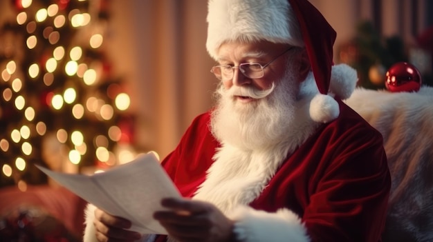Papai Noel está lendo um livro Ano Novo e feriados de Natal A atmosfera do feriado Cartão Postal