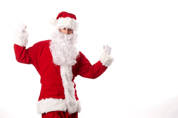 Papai Noel fazendo gestos de expressão em um fundo branco