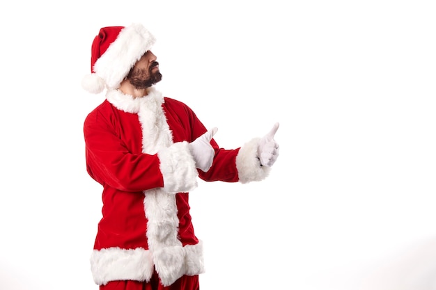 Papai Noel fazendo gestos de expressão em um fundo branco