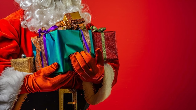 Foto papai noel indiano segurando um monte de presentes