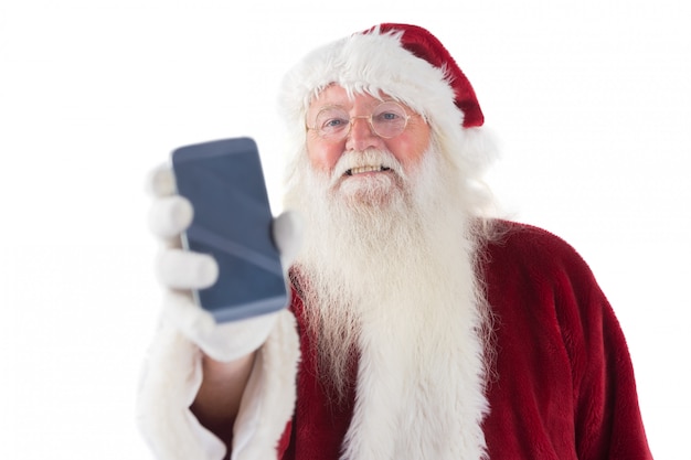 Papai Noel mostra um smartphone