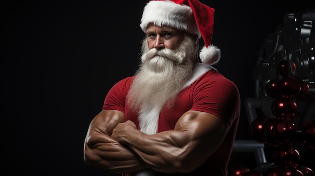 Papai Noel musculoso posando em estúdio Foto de alta qualidade