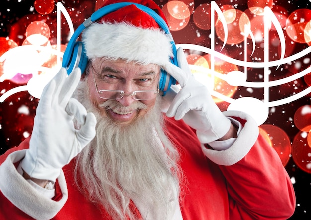 Papai noel ouvindo fones de ouvido de música