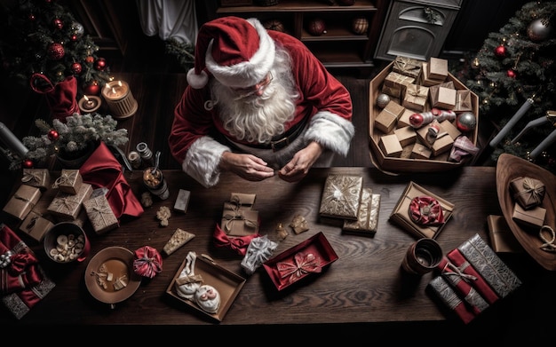 Papai noel preparando presentes para o ano novo e o natal