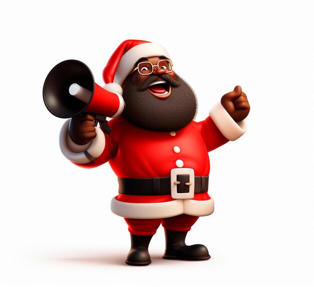 Foto papai noel preto com um desenho animado de megafone