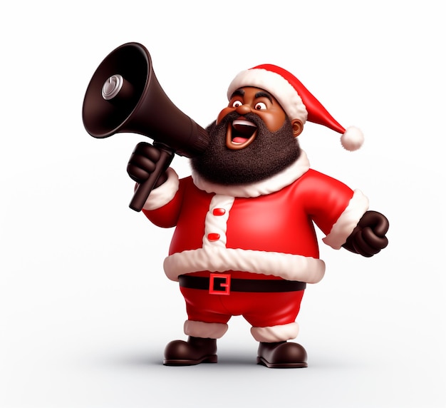 Papai Noel preto com um desenho animado de megafone