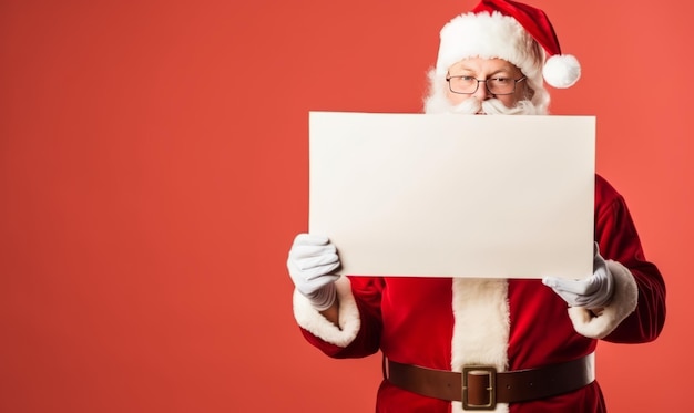 Papai Noel segurando um espaço de cópia de banner publicitário em branco