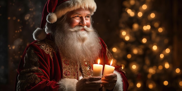 Papai Noel segurando uma vela acesa