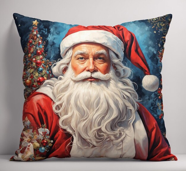 Papai Noel sentado em uma almofada tema de Natal renderização 3D