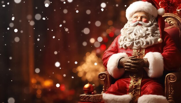 Papai Noel sentado em uma cadeira na véspera de Ano Novo ou Natal