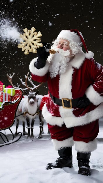 Papai Noel soprando neve em vermelho