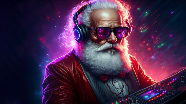 Papai Noel tocando no sintetizador analógico estilo synthwave arte gerada pela rede neural