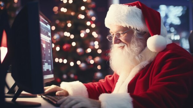 Papai Noel trabalha no escritório Trabalhando Natal