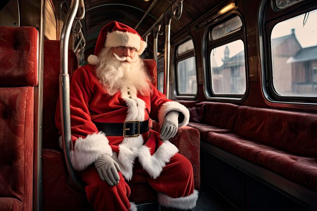 Papai Noel viajando de trem