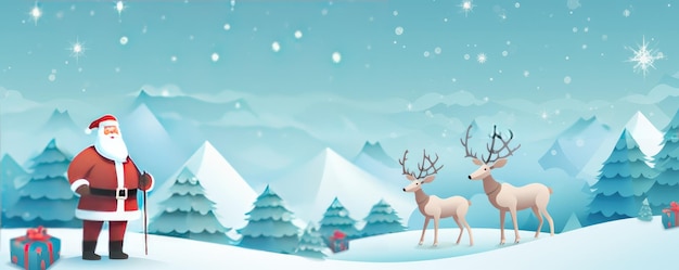 Papai Noel vivendo na floresta de inverno cartão de felicitações de Natal ilustração panorama Generative ai