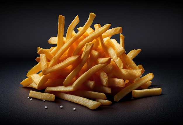 Papas fritas doradas sobre un fondo negro Comida rápida