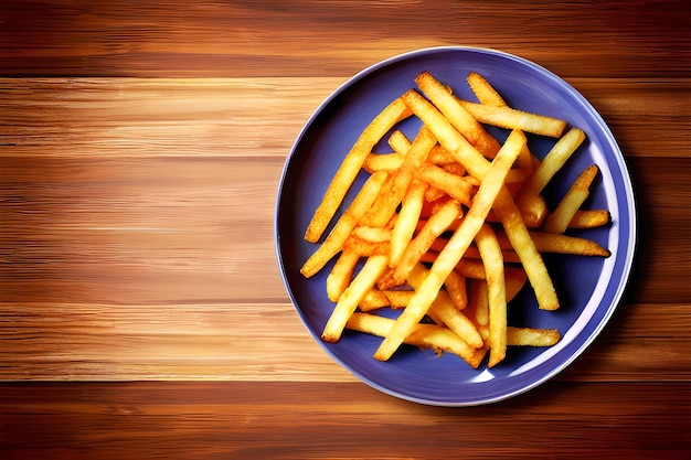 Papas fritas con ketchup en una mesa de madera Enfoque selectivo