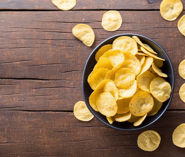 Papas fritas en la mesa de madera