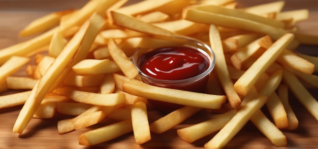 Foto papas fritas con un vaso de ketchup